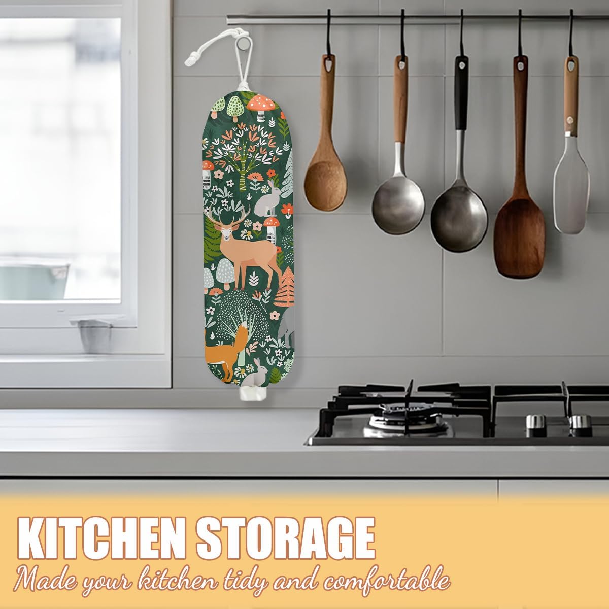 Chicken Plastic Bag Holder, Wall Mount Grocery Bag Holder | Plastic Storage bag, Pull Rope Free Adjustment, Plastic Bag Holders for Grocery Bags, Plastic Bag Dispenser for Home Kitchen
