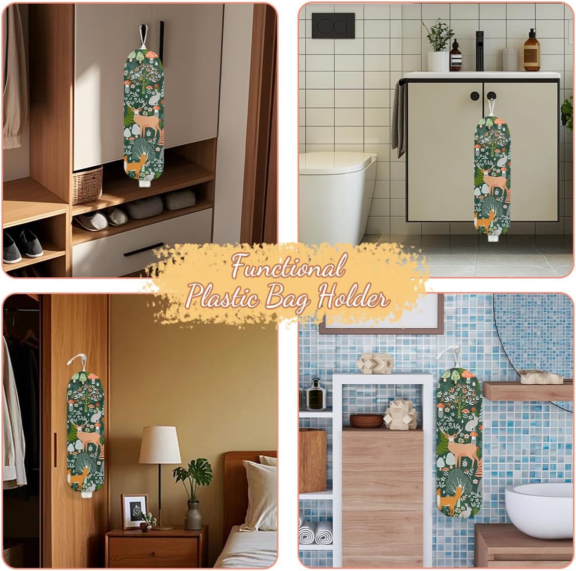 Chicken Plastic Bag Holder, Wall Mount Grocery Bag Holder | Plastic Storage bag, Pull Rope Free Adjustment, Plastic Bag Holders for Grocery Bags, Plastic Bag Dispenser for Home Kitchen