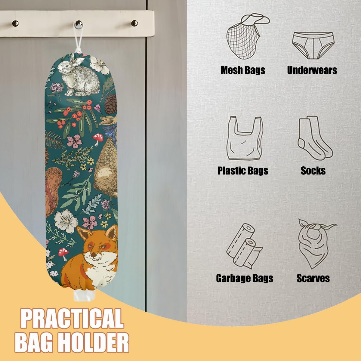 Chicken Plastic Bag Holder, Wall Mount Grocery Bag Holder | Plastic Storage bag, Pull Rope Free Adjustment, Plastic Bag Holders for Grocery Bags, Plastic Bag Dispenser for Home Kitchen