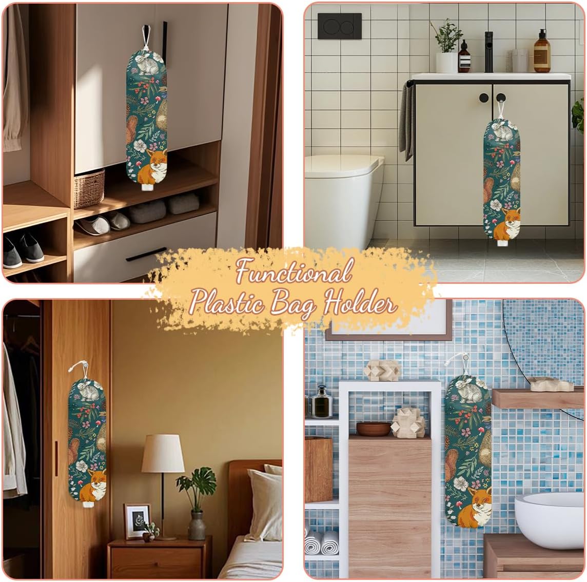 Chicken Plastic Bag Holder, Wall Mount Grocery Bag Holder | Plastic Storage bag, Pull Rope Free Adjustment, Plastic Bag Holders for Grocery Bags, Plastic Bag Dispenser for Home Kitchen