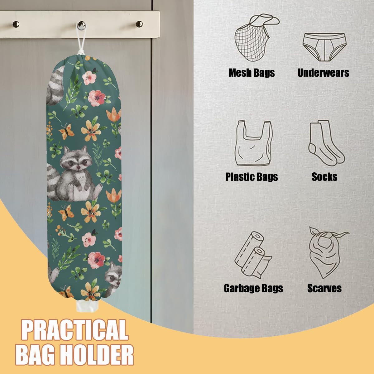 Chicken Plastic Bag Holder, Wall Mount Grocery Bag Holder | Plastic Storage bag, Pull Rope Free Adjustment, Plastic Bag Holders for Grocery Bags, Plastic Bag Dispenser for Home Kitchen