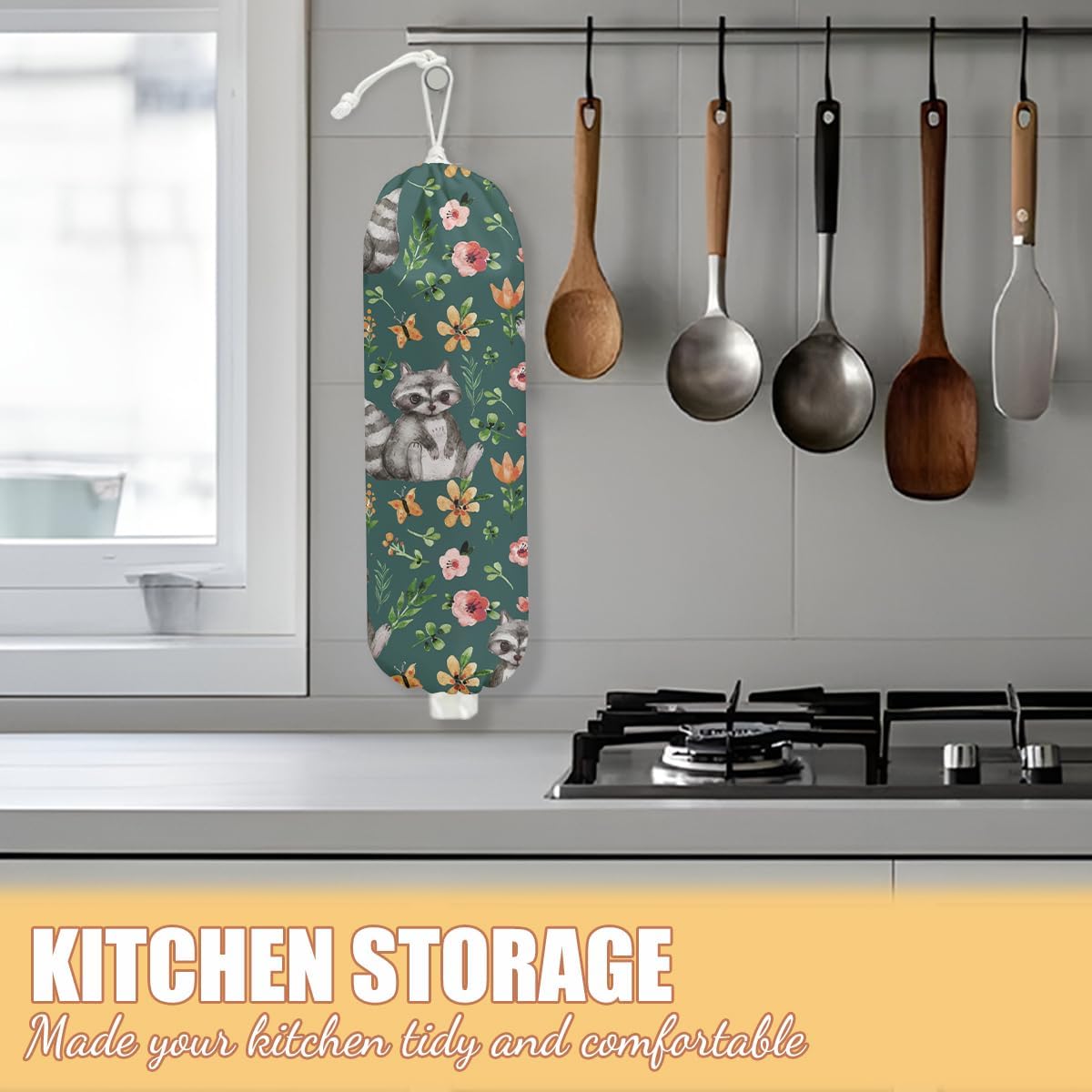 Chicken Plastic Bag Holder, Wall Mount Grocery Bag Holder | Plastic Storage bag, Pull Rope Free Adjustment, Plastic Bag Holders for Grocery Bags, Plastic Bag Dispenser for Home Kitchen