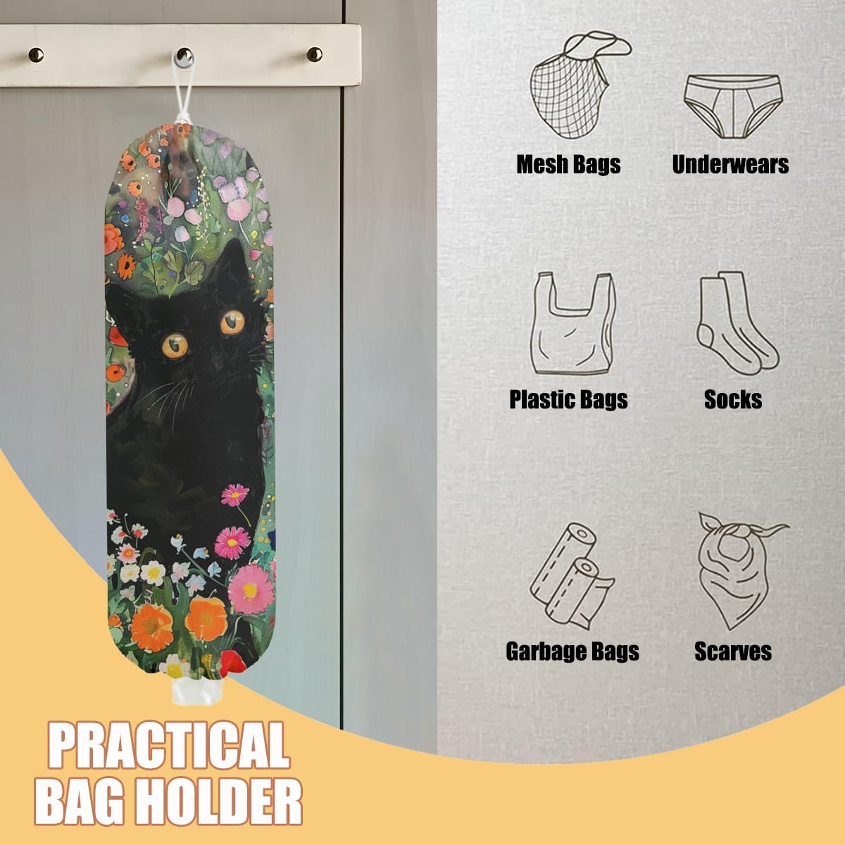 Chicken Plastic Bag Holder, Wall Mount Grocery Bag Holder | Plastic Storage bag, Pull Rope Free Adjustment, Plastic Bag Holders for Grocery Bags, Plastic Bag Dispenser for Home Kitchen