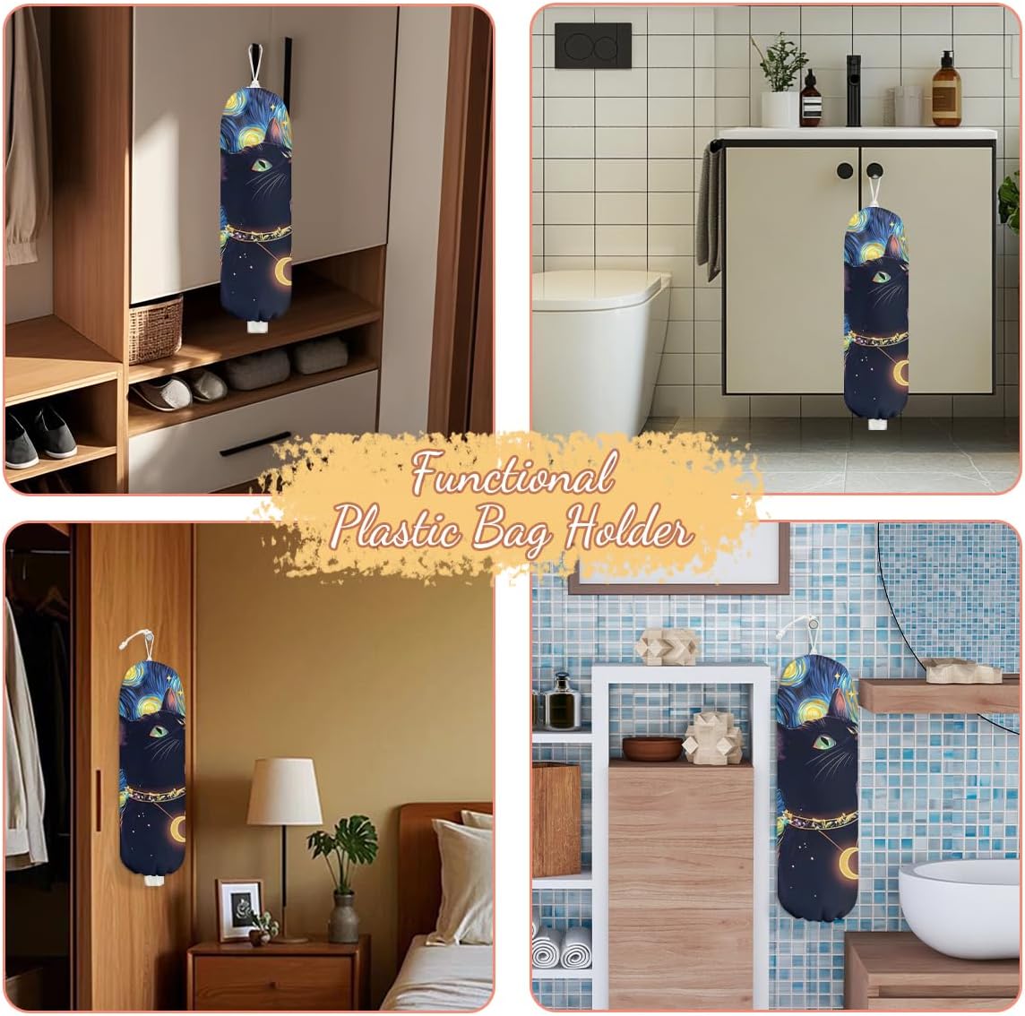 Chicken Plastic Bag Holder, Wall Mount Grocery Bag Holder | Plastic Storage bag, Pull Rope Free Adjustment, Plastic Bag Holders for Grocery Bags, Plastic Bag Dispenser for Home Kitchen
