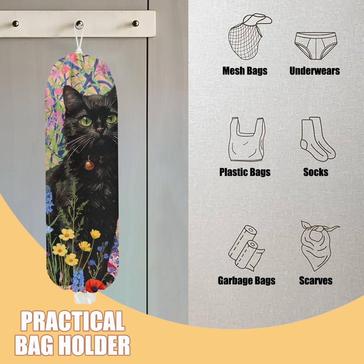 Chicken Plastic Bag Holder, Wall Mount Grocery Bag Holder | Plastic Storage bag, Pull Rope Free Adjustment, Plastic Bag Holders for Grocery Bags, Plastic Bag Dispenser for Home Kitchen