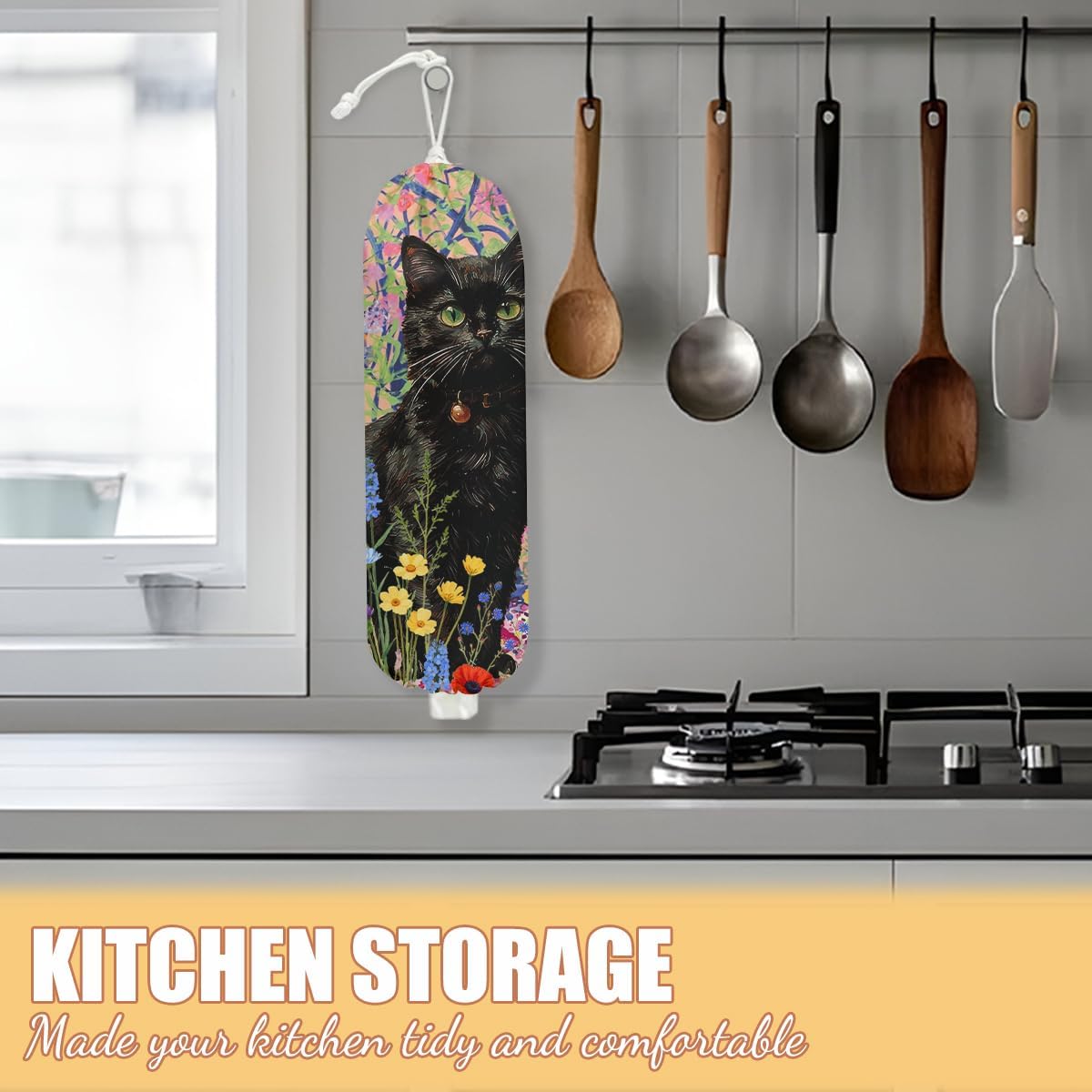 Chicken Plastic Bag Holder, Wall Mount Grocery Bag Holder | Plastic Storage bag, Pull Rope Free Adjustment, Plastic Bag Holders for Grocery Bags, Plastic Bag Dispenser for Home Kitchen