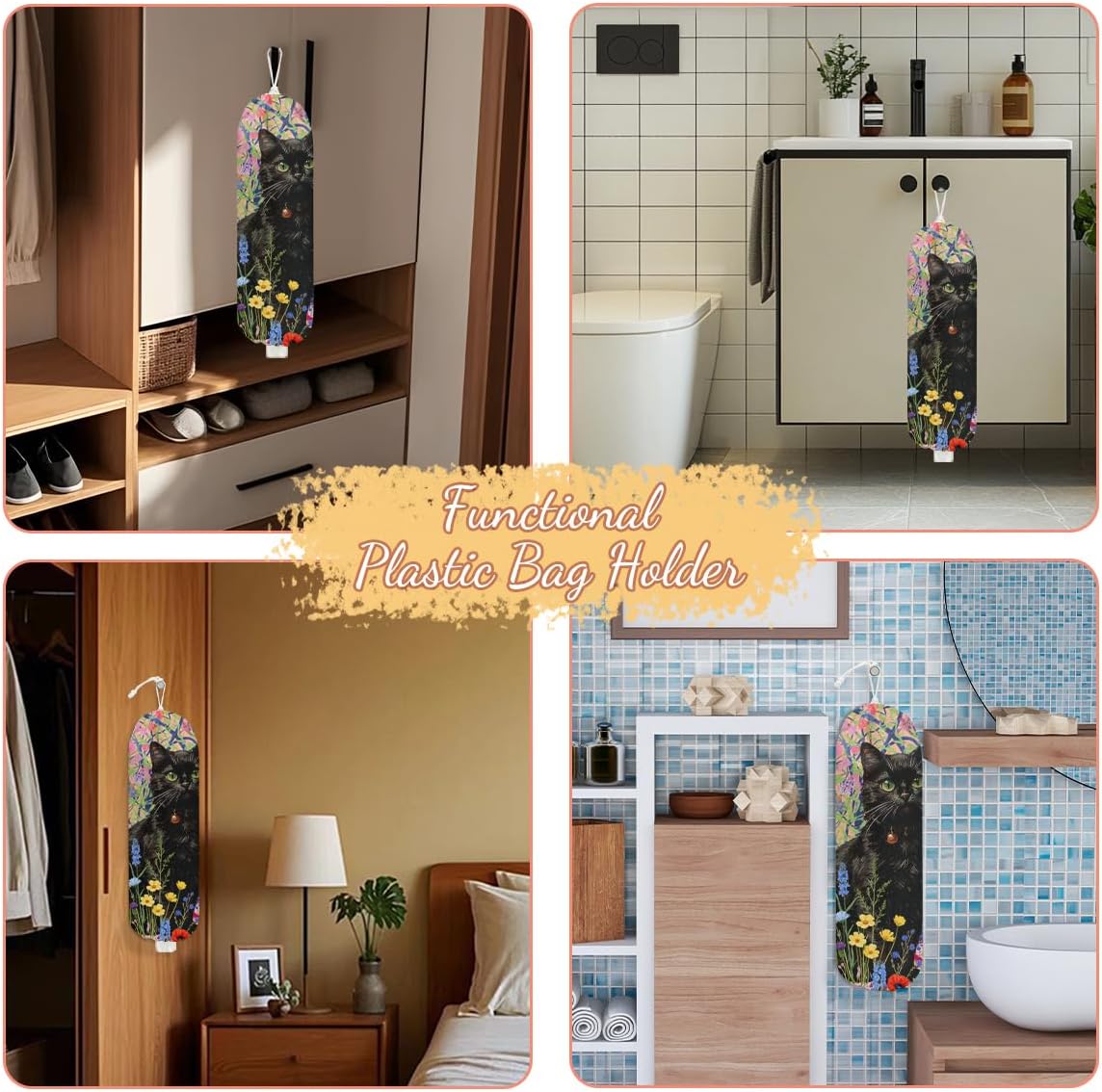 Chicken Plastic Bag Holder, Wall Mount Grocery Bag Holder | Plastic Storage bag, Pull Rope Free Adjustment, Plastic Bag Holders for Grocery Bags, Plastic Bag Dispenser for Home Kitchen