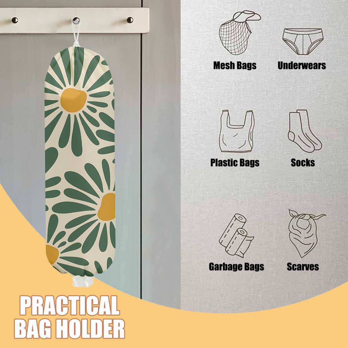 Chicken Plastic Bag Holder, Wall Mount Grocery Bag Holder | Plastic Storage bag, Pull Rope Free Adjustment, Plastic Bag Holders for Grocery Bags, Plastic Bag Dispenser for Home Kitchen