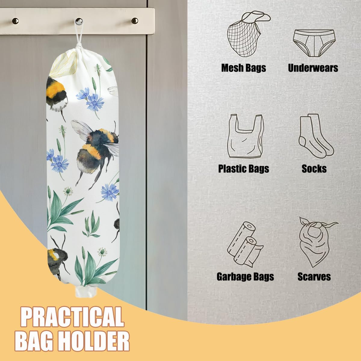Chicken Plastic Bag Holder, Wall Mount Grocery Bag Holder | Plastic Storage bag, Pull Rope Free Adjustment, Plastic Bag Holders for Grocery Bags, Plastic Bag Dispenser for Home Kitchen