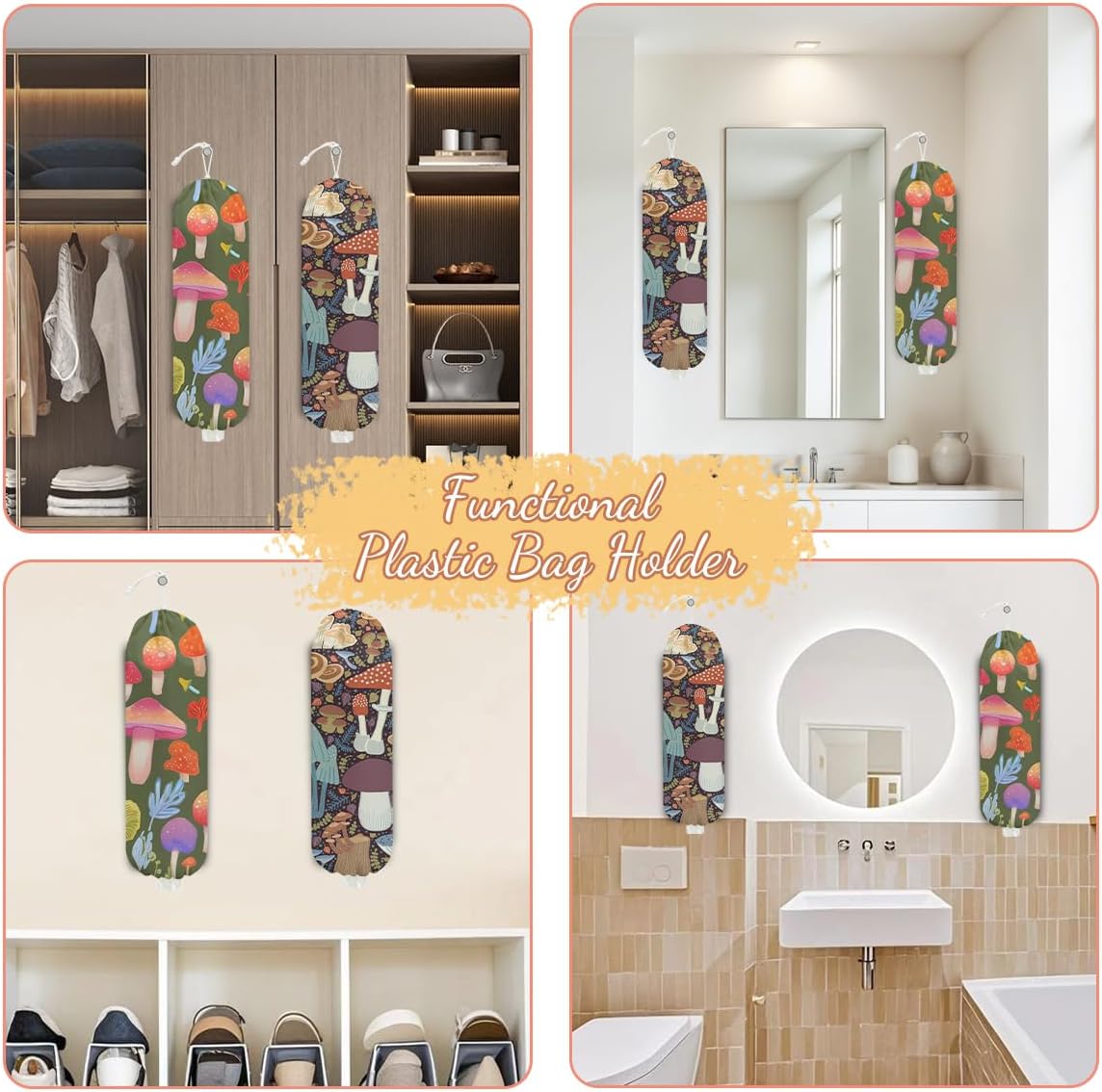 Chicken Plastic Bag Holder, Wall Mount Grocery Bag Holder | Plastic Storage bag, Pull Rope Free Adjustment, Plastic Bag Holders for Grocery Bags, Plastic Bag Dispenser for Home Kitchen