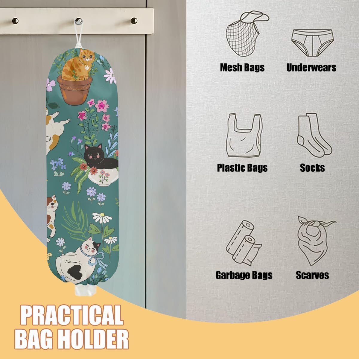 Chicken Plastic Bag Holder, Wall Mount Grocery Bag Holder | Plastic Storage bag, Pull Rope Free Adjustment, Plastic Bag Holders for Grocery Bags, Plastic Bag Dispenser for Home Kitchen