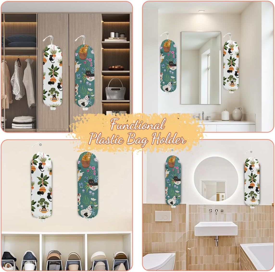Chicken Plastic Bag Holder, Wall Mount Grocery Bag Holder | Plastic Storage bag, Pull Rope Free Adjustment, Plastic Bag Holders for Grocery Bags, Plastic Bag Dispenser for Home Kitchen