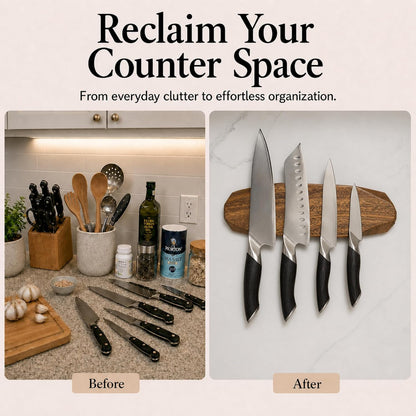 Magnetic Knife Holder - Acacia Wooden Wall-Mount Magnetic Knife Strip & Organizer with 3M No-Drill & Screw Mount Options, Water-Resistant Universal Knife Holder | 16 Inches, Capacity 8.8 lb