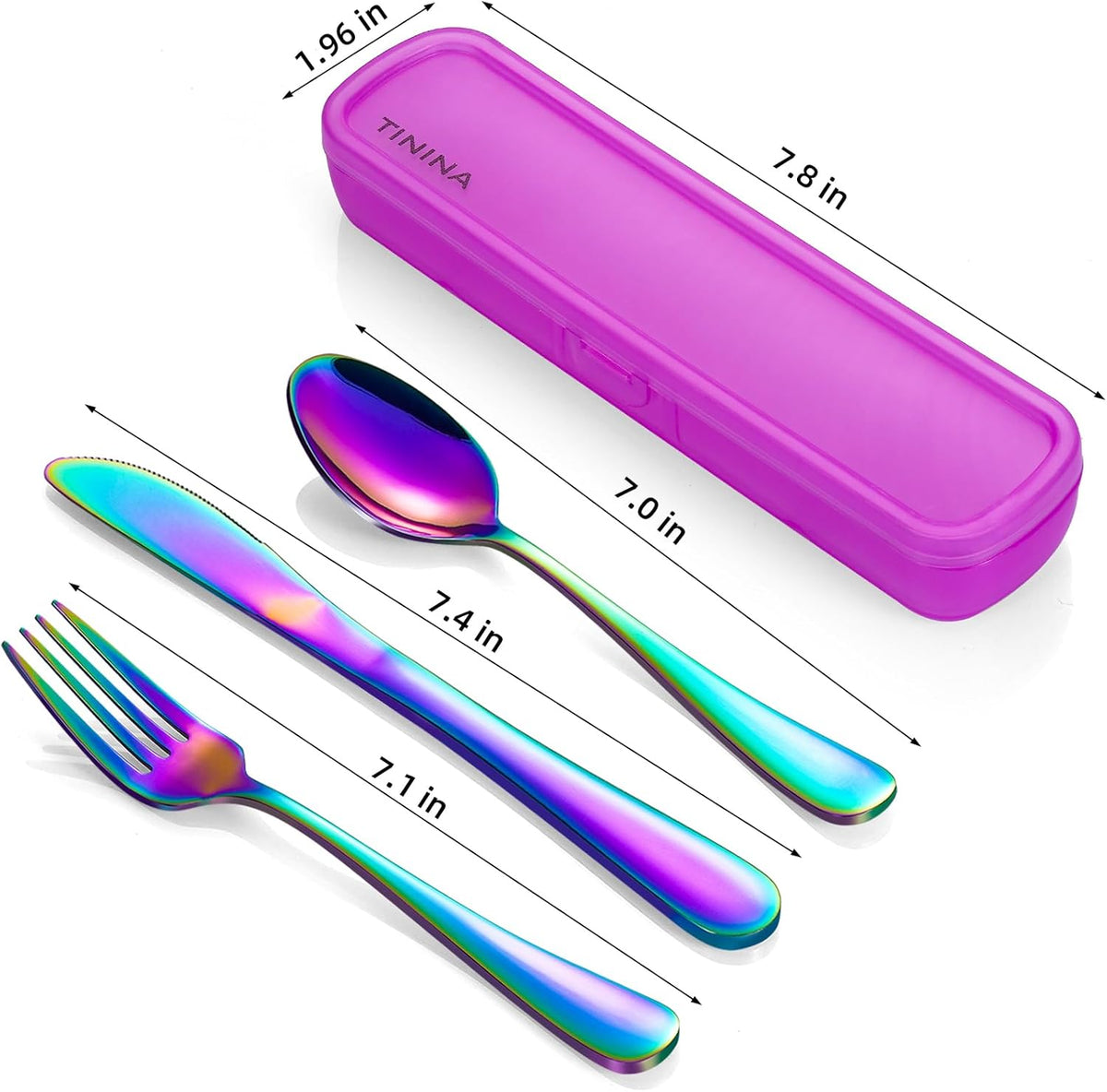 Travel Utensils with Case, 4-Piece Stainless Steel Portable Cutlery Set, Reinforced Case with Buckle Design, Lunch Box for Camping Work School, Include Fork Spoon Knife, Dishwasher Safe, Silver