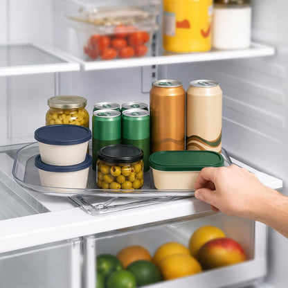 Refrigerator Lazy Susan (2PK) - Clear Rectangular Fridge Organizer - Turntable Tray Lazy Susan for Refrigerator - Cabinet & Pantry Organizer - Smooth 360° Rotating Swivel Spinning Fridge Shelf
