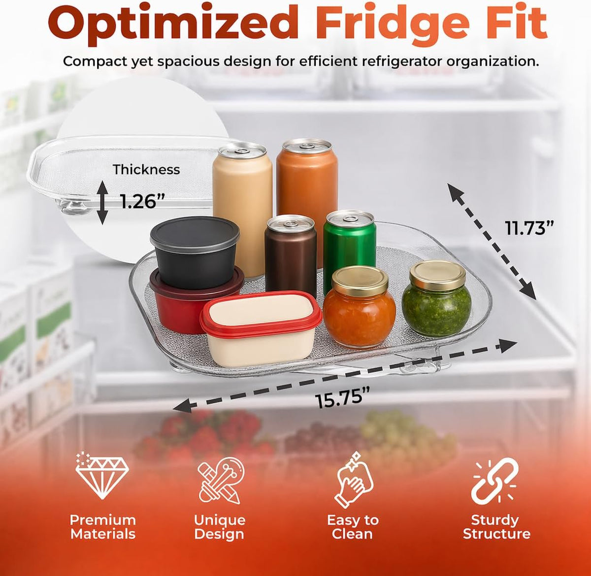 Refrigerator Lazy Susan (2PK) - Clear Rectangular Fridge Organizer - Turntable Tray Lazy Susan for Refrigerator - Cabinet & Pantry Organizer - Smooth 360° Rotating Swivel Spinning Fridge Shelf