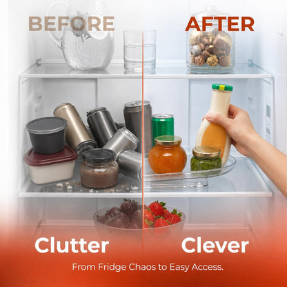 Refrigerator Lazy Susan (2PK) - Clear Rectangular Fridge Organizer - Turntable Tray Lazy Susan for Refrigerator - Cabinet & Pantry Organizer - Smooth 360° Rotating Swivel Spinning Fridge Shelf