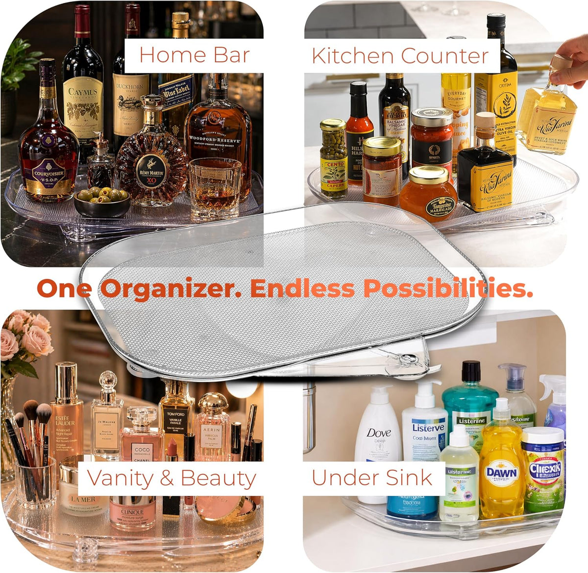 Refrigerator Lazy Susan (2PK) - Clear Rectangular Fridge Organizer - Turntable Tray Lazy Susan for Refrigerator - Cabinet & Pantry Organizer - Smooth 360° Rotating Swivel Spinning Fridge Shelf
