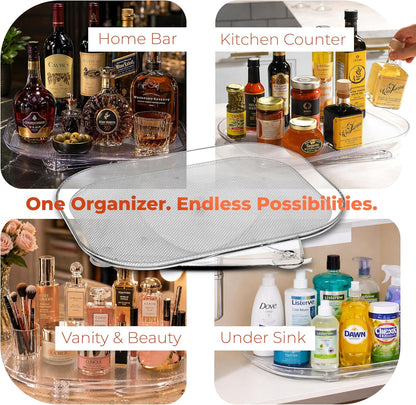 Refrigerator Lazy Susan (2PK) - Clear Rectangular Fridge Organizer - Turntable Tray Lazy Susan for Refrigerator - Cabinet & Pantry Organizer - Smooth 360° Rotating Swivel Spinning Fridge Shelf