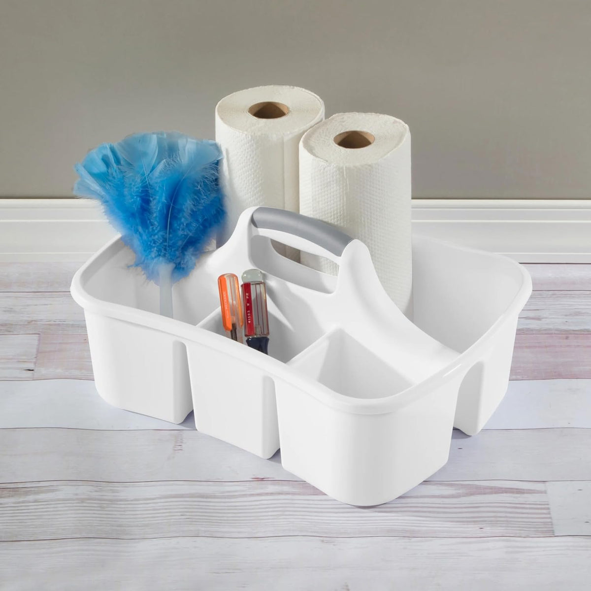 Large 5 Gal Divided Cleaning Caddy Organizer with Handle - Cleaning Supplies for Housekeeping - Shower Caddy Portable - Shower Caddy Dorm - Cleaning Supplies Organizer - 17.75 x 13.25 x 7.75