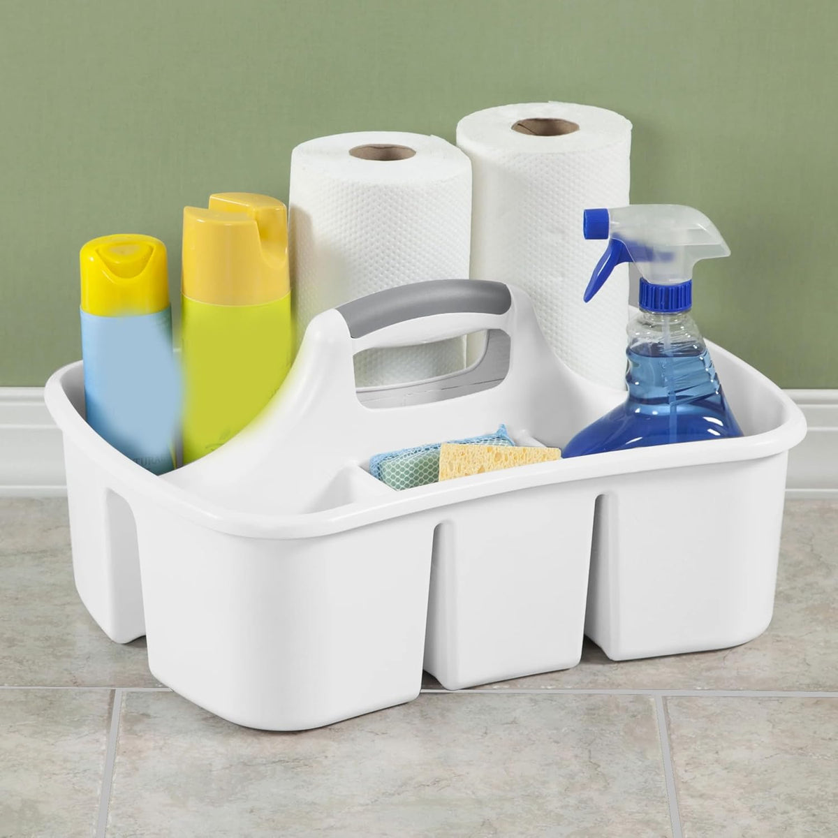 Large 5 Gal Divided Cleaning Caddy Organizer with Handle - Cleaning Supplies for Housekeeping - Shower Caddy Portable - Shower Caddy Dorm - Cleaning Supplies Organizer - 17.75 x 13.25 x 7.75