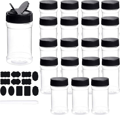 Spice Bottles, 20Pcs 7oz Clear Plastic Container Jars with Lids Labels for Kitchen Storing Spice Powders Dry Goods Peanut Butter BPA free