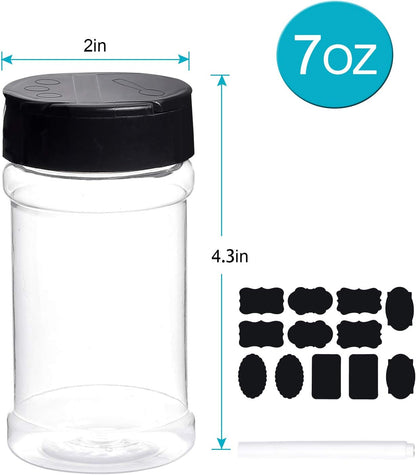 Spice Bottles, 20Pcs 7oz Clear Plastic Container Jars with Lids Labels for Kitchen Storing Spice Powders Dry Goods Peanut Butter BPA free