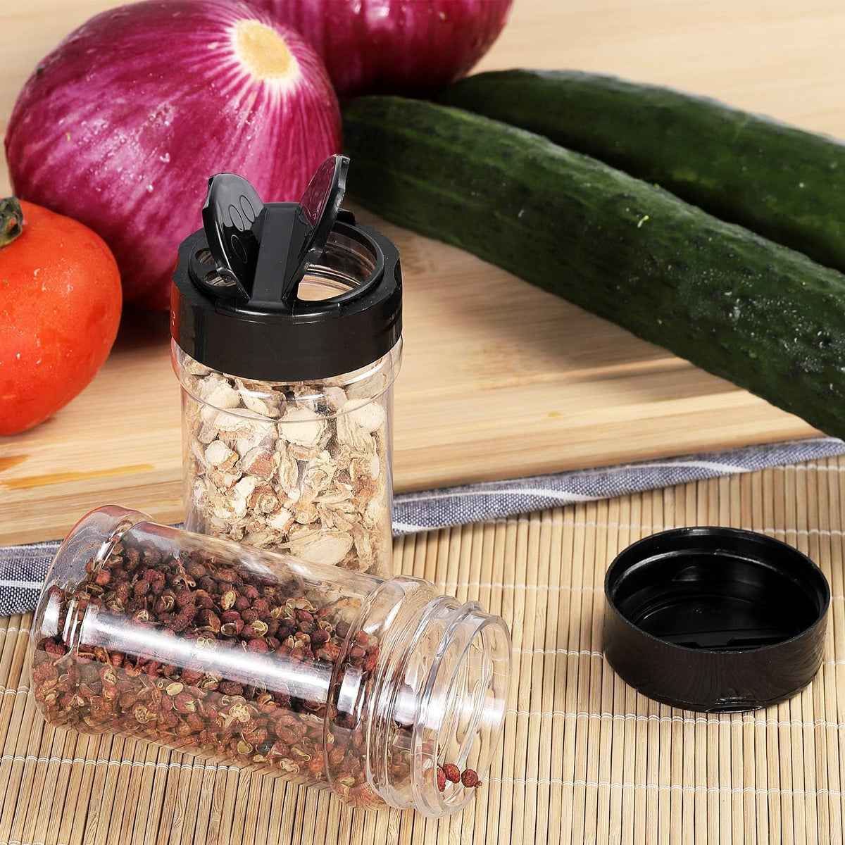 Spice Bottles, 20Pcs 7oz Clear Plastic Container Jars with Lids Labels for Kitchen Storing Spice Powders Dry Goods Peanut Butter BPA free