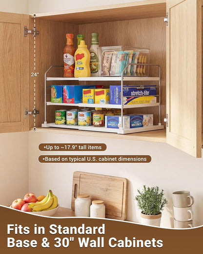 Extendable 3-Tier Kitchen Cabinet & Pantry Organizer for Plastic Wrap, Foil & Storage Bags, Adjustable Heavy Duty Shelf Rack for Wrap Boxes, Jars & Snack Boxes (11–16.7 in Wide), Pack of 1