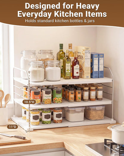 Extendable 3-Tier Kitchen Cabinet & Pantry Organizer for Plastic Wrap, Foil & Storage Bags, Adjustable Heavy Duty Shelf Rack for Wrap Boxes, Jars & Snack Boxes (11–16.7 in Wide), Pack of 1