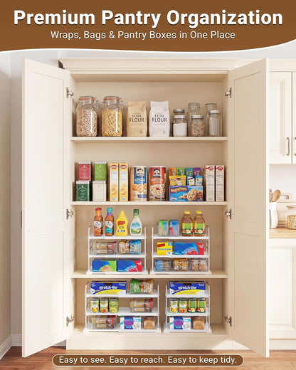 Extendable 3-Tier Kitchen Cabinet & Pantry Organizer for Plastic Wrap, Foil & Storage Bags, Adjustable Heavy Duty Shelf Rack for Wrap Boxes, Jars & Snack Boxes (11–16.7 in Wide), Pack of 1