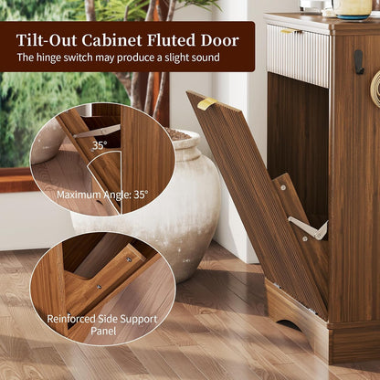 Dog Feeding Station with 2 Elevated Bowls & Storage Cabinet,Walnut