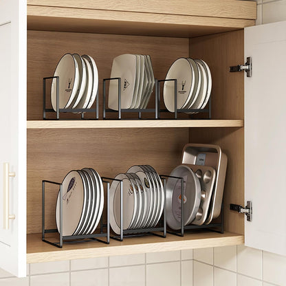 3 Pieces Metal Dish Organizer, Plate Organizer for Cabinet, Kitchen Storage Cabinet Organizer for Plates, Pots and Pans (2 Sizes)