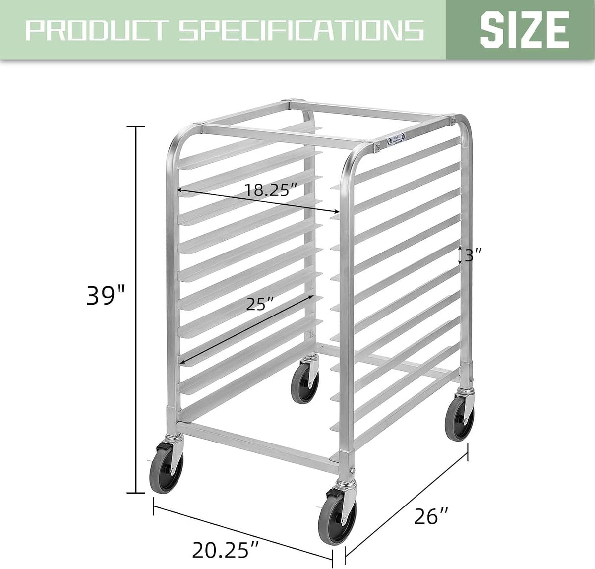 Hally Bun Pan Rack 10 Tier with Wheels Commercial Bakery Racking Aluminum