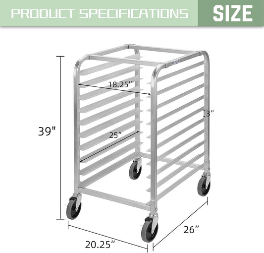 Hally Bun Pan Rack 10 Tier with Wheels Commercial Bakery Racking Aluminum