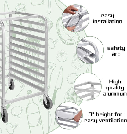 Hally Bun Pan Rack 10 Tier with Wheels Commercial Bakery Racking Aluminum