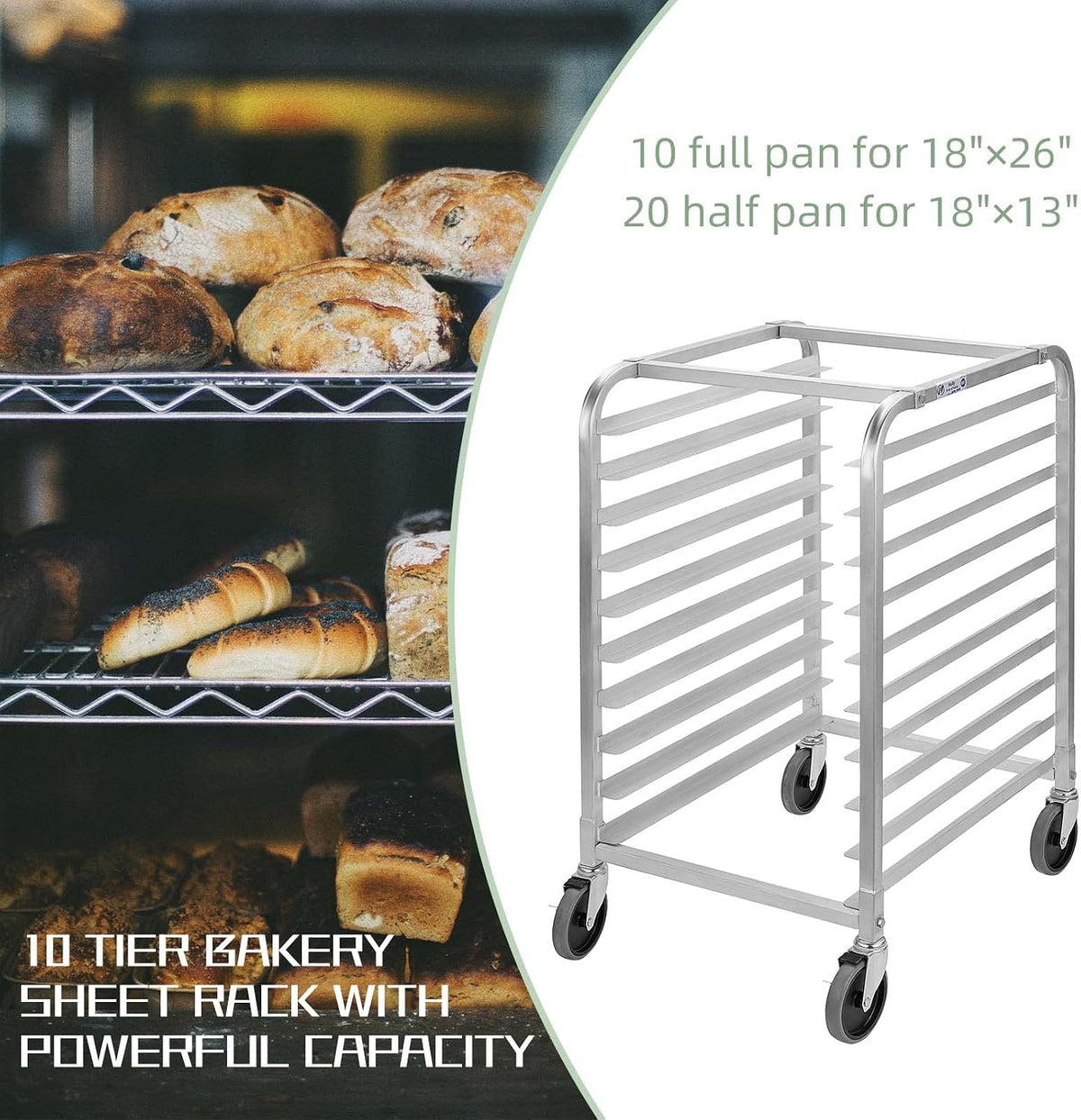 Hally Bun Pan Rack 10 Tier with Wheels Commercial Bakery Racking Aluminum
