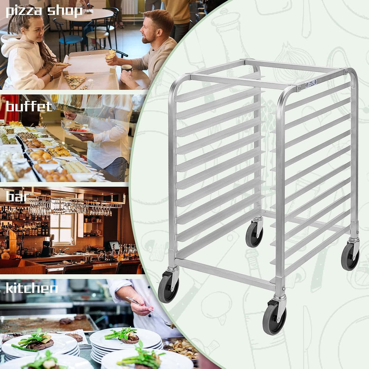 Hally Bun Pan Rack 10 Tier with Wheels Commercial Bakery Racking Aluminum