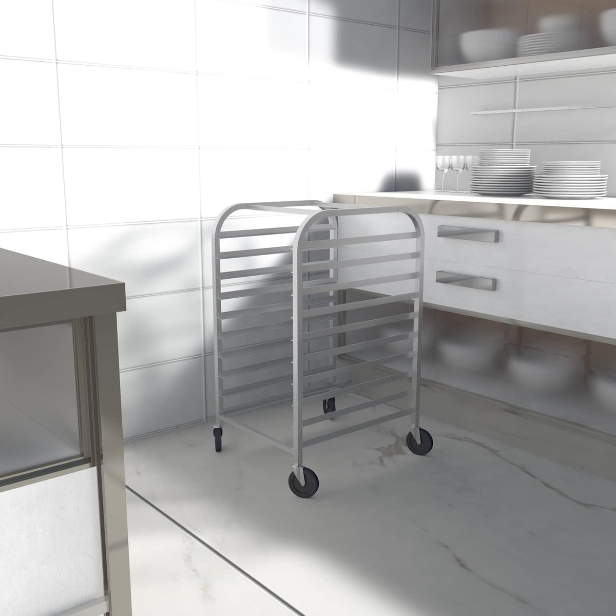 Hally Bun Pan Rack 10 Tier with Wheels Commercial Bakery Racking Aluminum