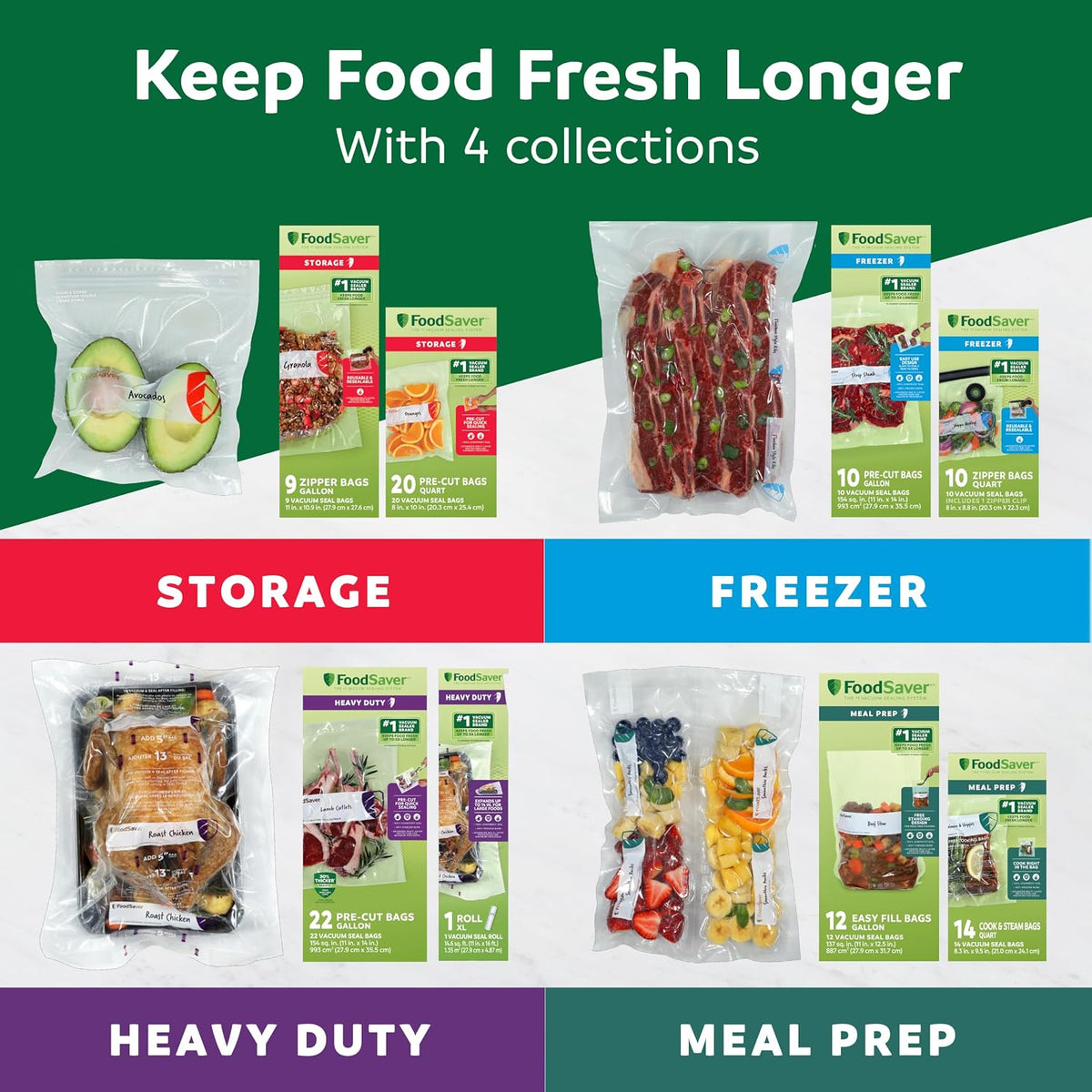 Custom Length Vacuum Sealer Bags Multipack, 5 Count Rolls for Airtight Food Storage and Sous Vide - Compatible with , 8 (2 Pack) and 11 (3 Pack)