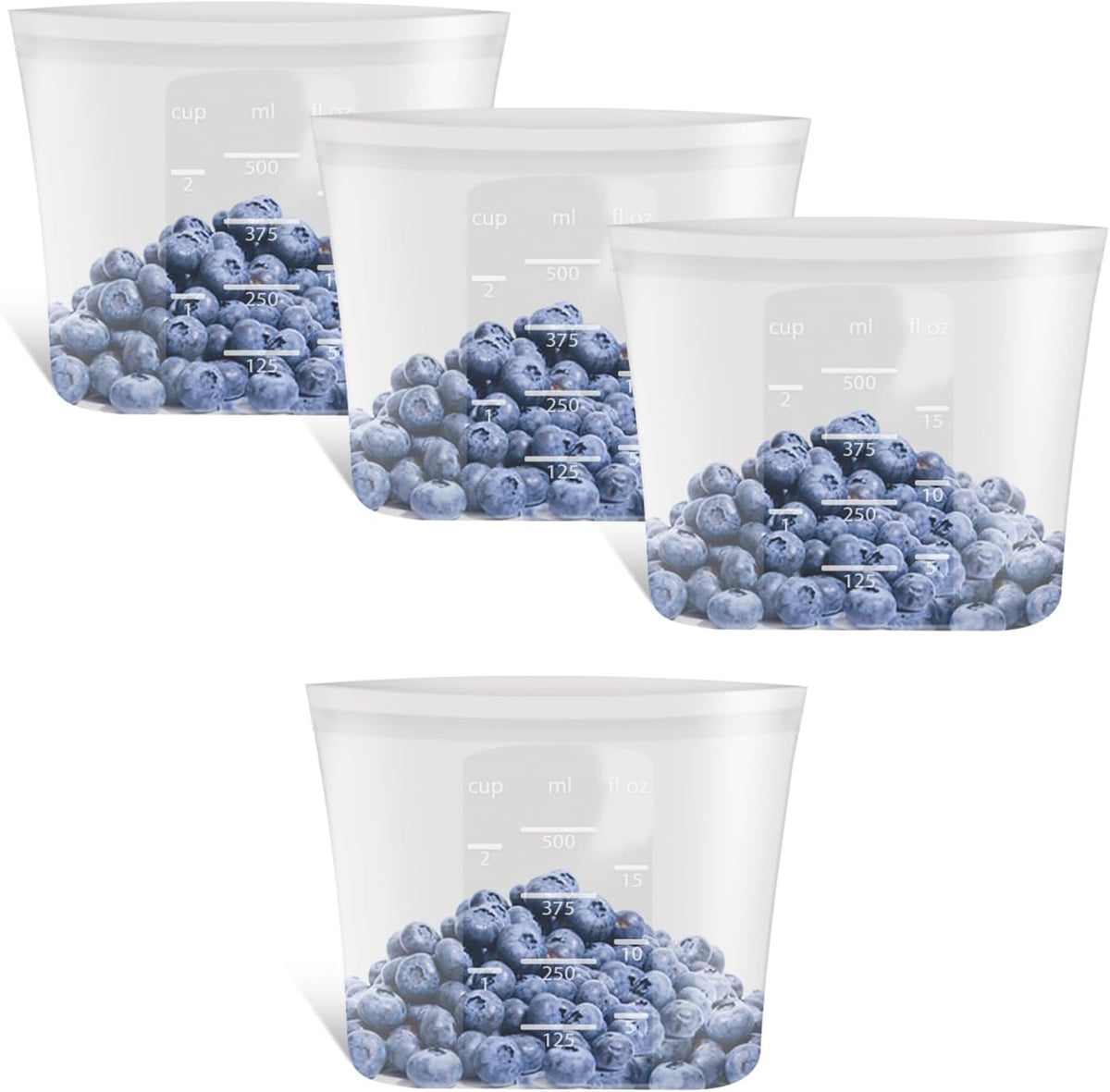 100% Platinum Silicone Reusable Storage Bags, Premium Silicone Food Storage Bag Stand-Up Wide-Mouth Zip-Lock, Microwave Dishwasher Safe, 4 M + 4 S + 4 XS, Crystal-Clear