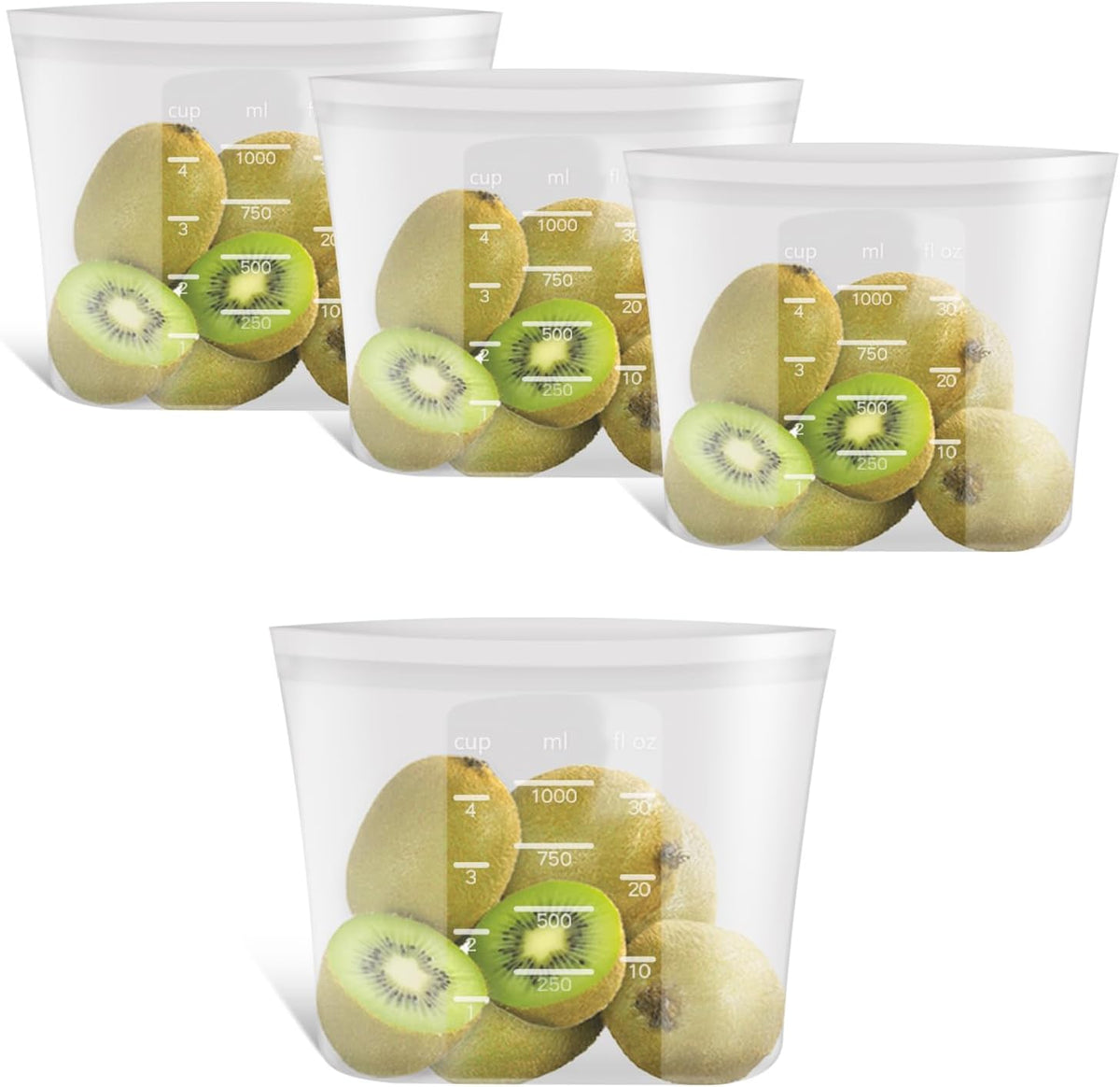 100% Platinum Silicone Reusable Storage Bags, Premium Silicone Food Storage Bag Stand-Up Wide-Mouth Zip-Lock, Microwave Dishwasher Safe, 4 M + 4 S + 4 XS, Crystal-Clear
