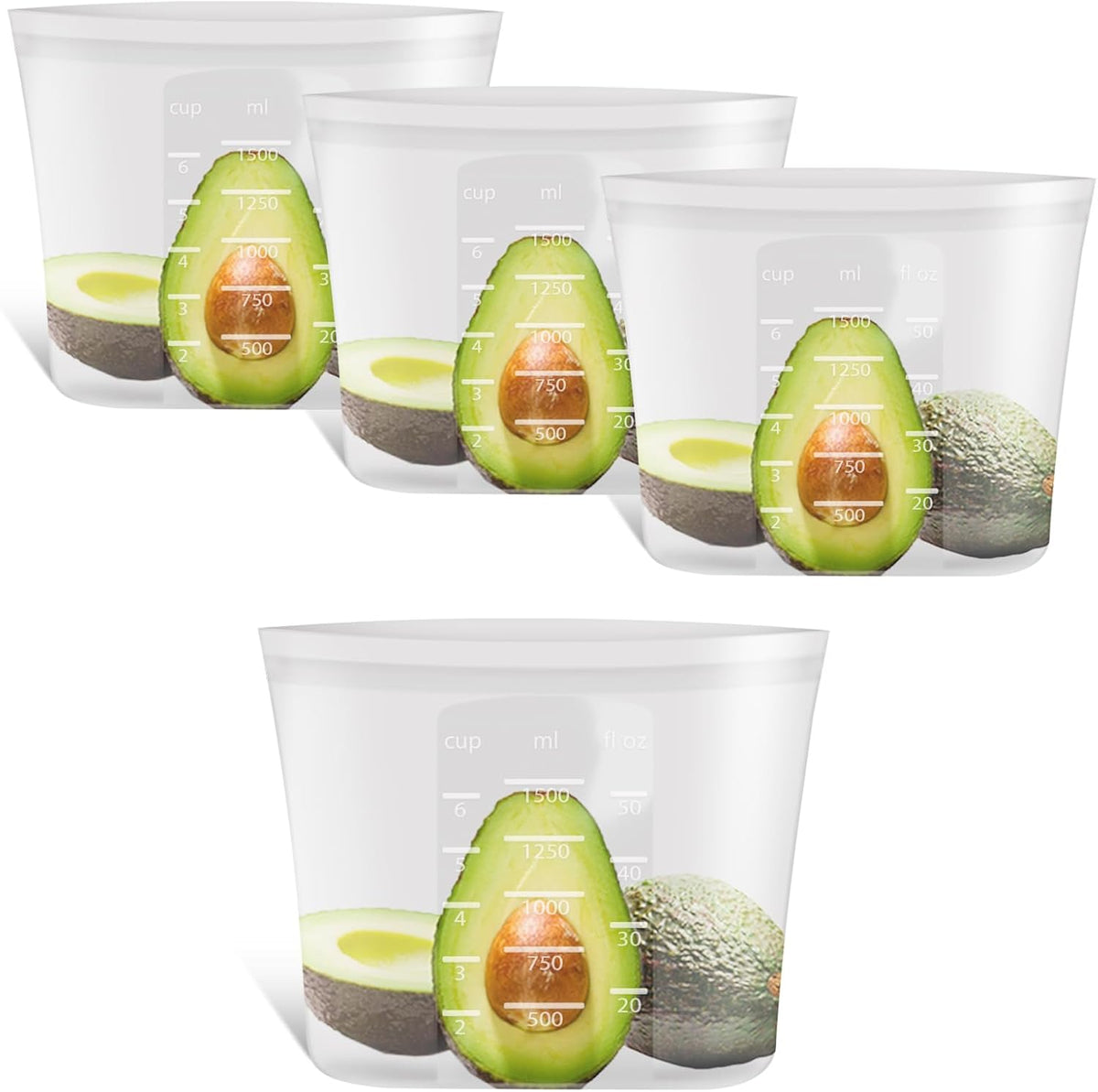 100% Platinum Silicone Reusable Storage Bags, Premium Silicone Food Storage Bag Stand-Up Wide-Mouth Zip-Lock, Microwave Dishwasher Safe, 4 M + 4 S + 4 XS, Crystal-Clear