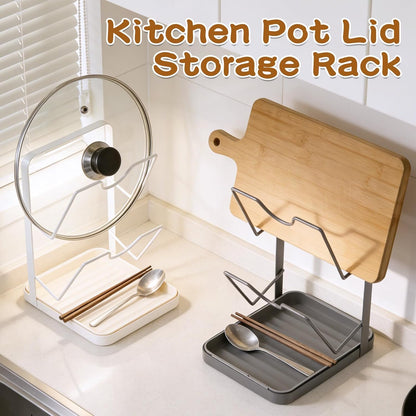 Kitchen Pot Lid Storage Rack, Double-Layer Pot Lid Organizer with Removable Drip Tray,Pot Lid Holder While Cooking,Space-Saving kitchen Countertop Organizer Storage for Pots Pans & Cutting Boards