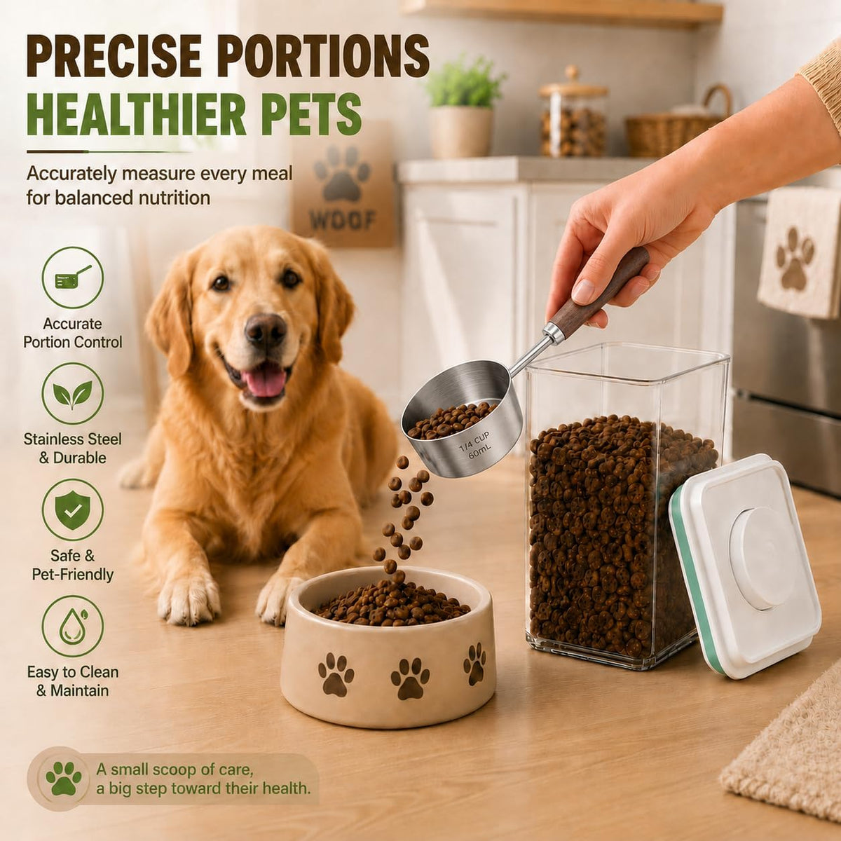 Pet Dog-Cat Airtight Food Storage-Container - 4.2Qt/4L jar with lid and 1/4Cup scoop | Holds 3–5 pounds of dry pet food | BPA-Free