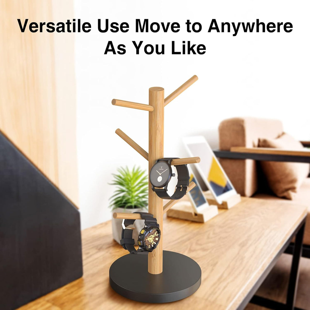 Coffee Mug Holder with 6 Hooks, Bamboo Mug Tree Stand for Countertop, Black