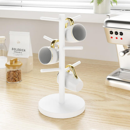 Coffee Mug Holder with 6 Hooks, Bamboo Mug Tree Stand for Countertop, Black
