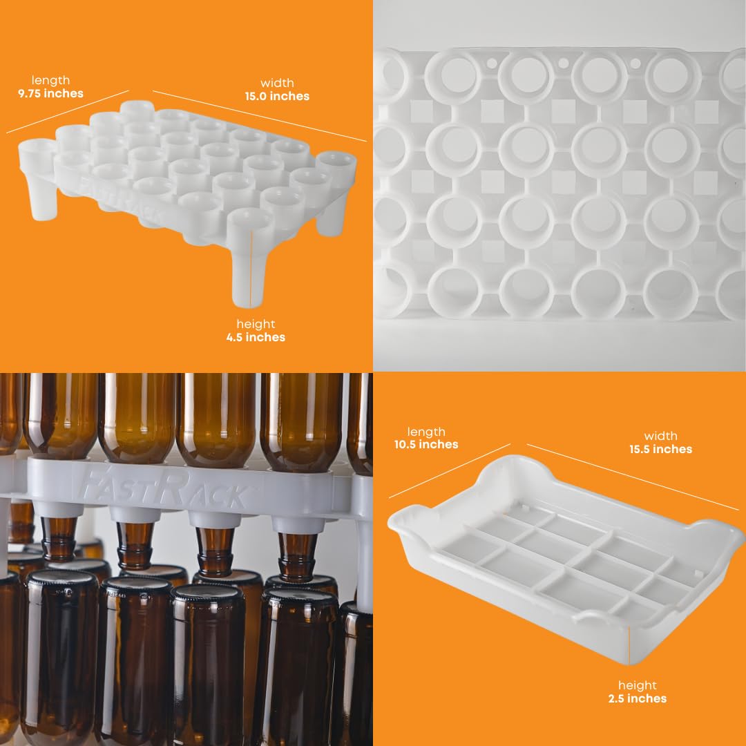 FASTFERMENT - 24-Bottle Drying Rack & Tray| Bottle Drying Tree Alternative | Dry & Store Your Wine or Bomber/Belgian Bottles | Stackable | White | Dishwasher Safe | Home Brewing Supplies