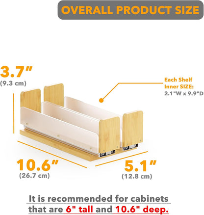 Bamboo Pull Out Spice Rack Organizer for Cabinet, Heavy Duty Slide Out Seasoning Kitchen Pantry Sliding Vertical Organization, 7.6" Wide, 3 Drawers(2" Wide), 2-Tier, Natural