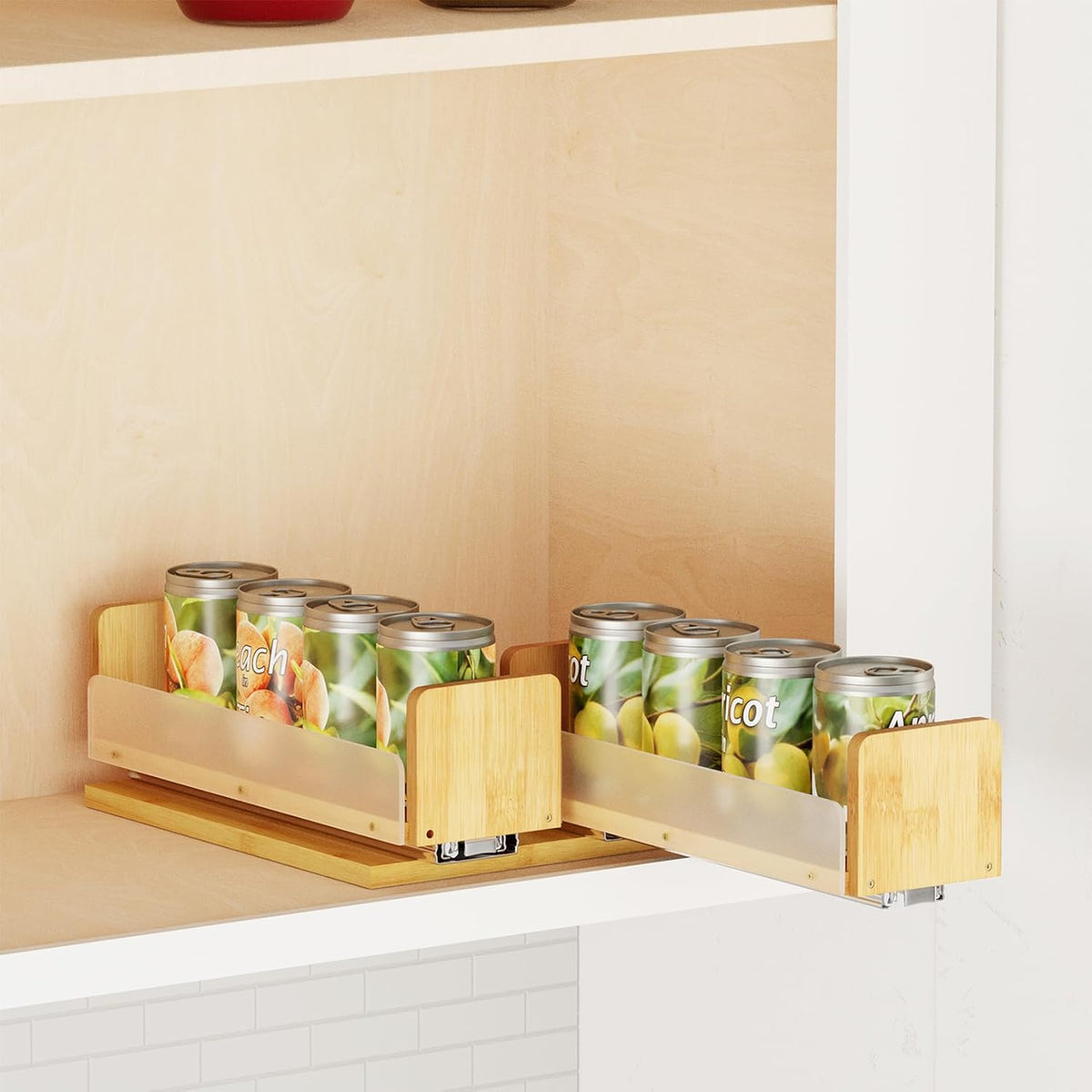 Bamboo Pull Out Spice Rack Organizer for Cabinet, Heavy Duty Slide Out Seasoning Kitchen Pantry Sliding Vertical Organization, 7.6" Wide, 3 Drawers(2" Wide), 2-Tier, Natural